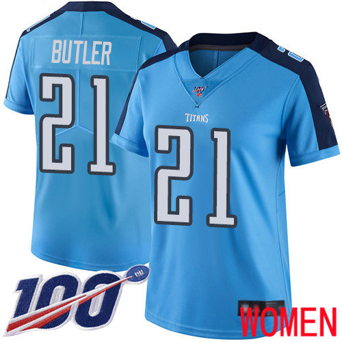 Tennessee Titans Limited Light Blue Women Malcolm Butler Jersey NFL Football #21 100th Season Rush Vapor Untouchable->women nfl jersey->Women Jersey